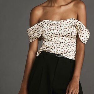 Reformation Floral Off-Shoulder Top - Cream and Red